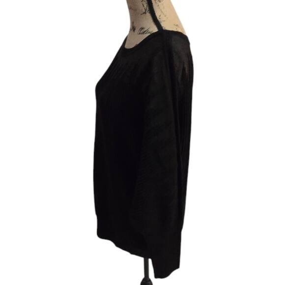 DKNY Black Neutral Monochromatic Sheer Inlay Ribbed Sweater Plus Size 2X New - Picture 9 of 13